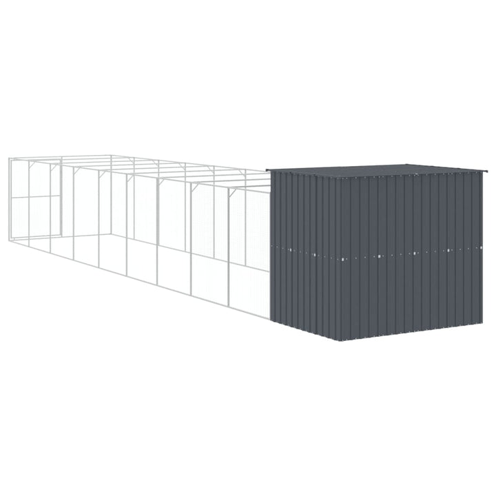 hundehus m. løbegård 214x1069x181 cm galvaniseret stål antracit