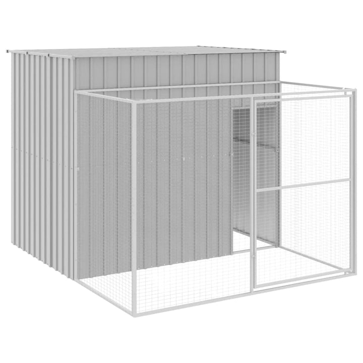 hundehus med løbegård 214x253x181 cm galvaniseret stål lysegrå
