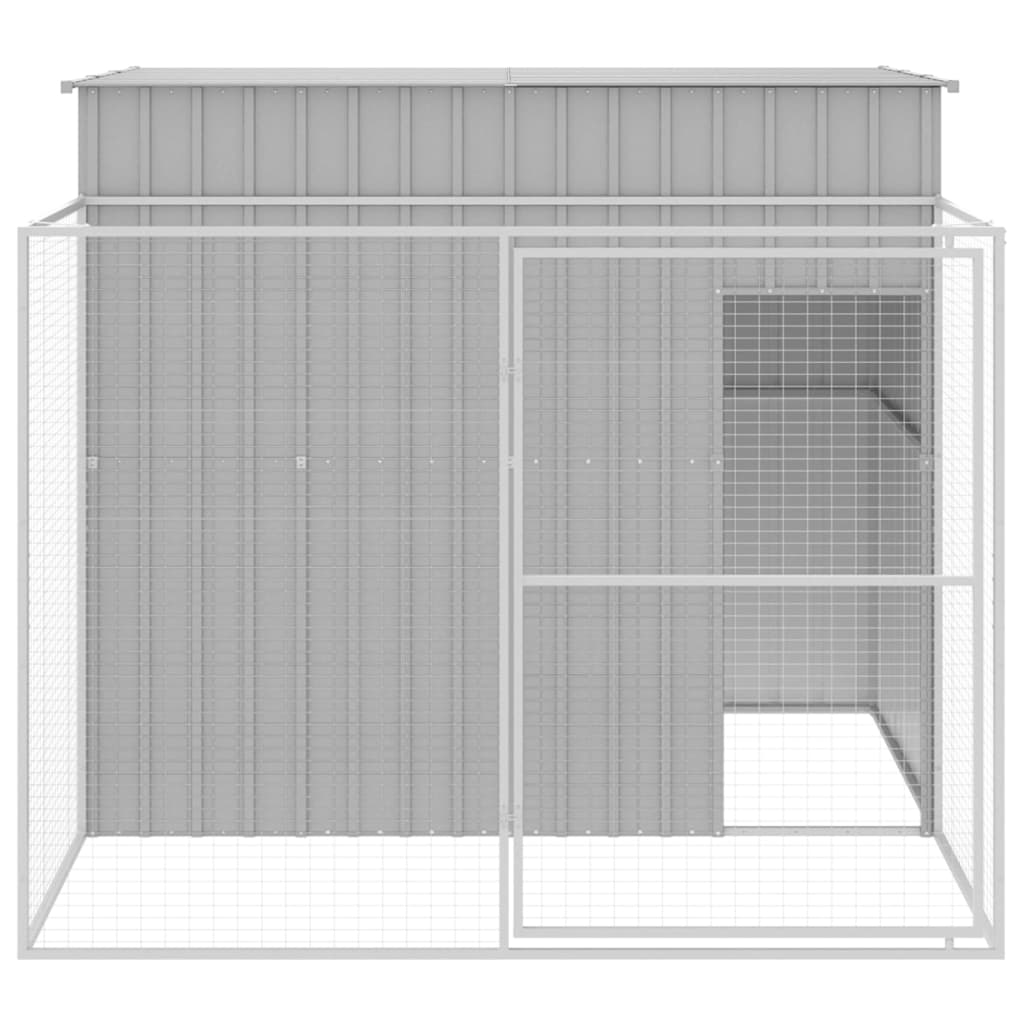 hundehus med løbegård 214x253x181 cm galvaniseret stål lysegrå