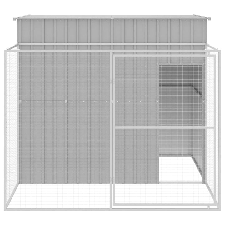 hundehus med løbegård 214x253x181 cm galvaniseret stål lysegrå