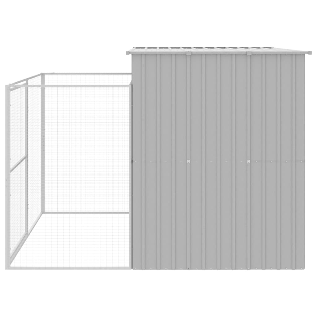hundehus med løbegård 214x253x181 cm galvaniseret stål lysegrå