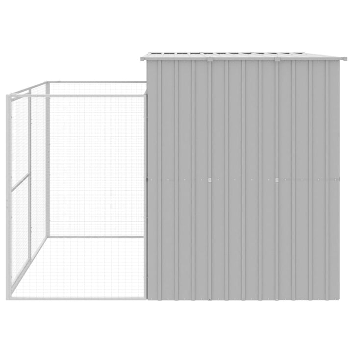 hundehus med løbegård 214x253x181 cm galvaniseret stål lysegrå