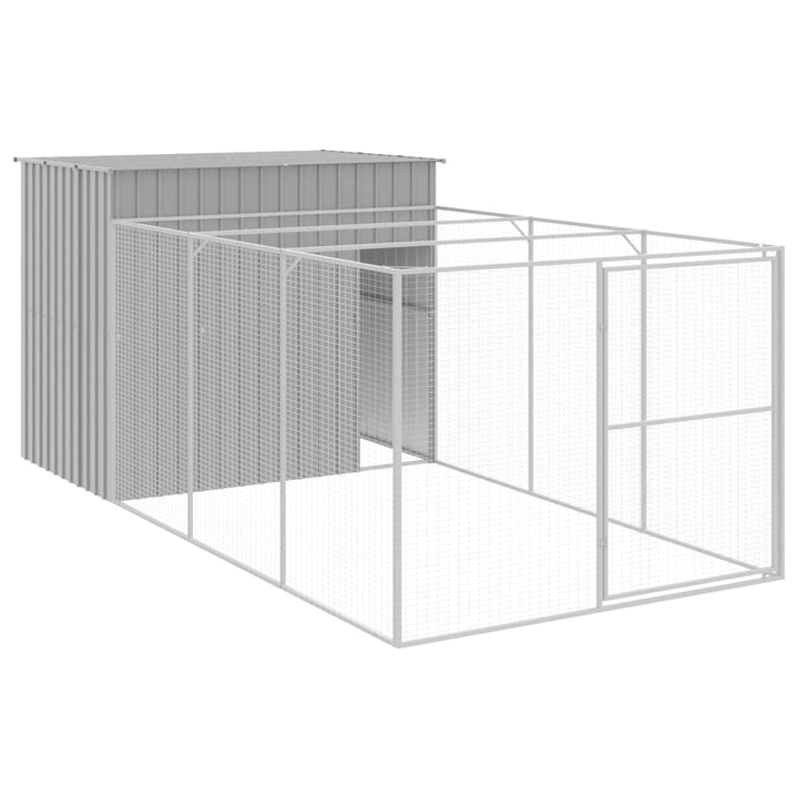 hundehus med løbegård 214x457x181 cm galvaniseret stål lysegrå