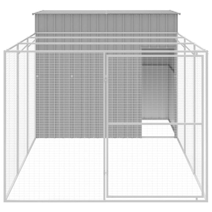 hundehus med løbegård 214x457x181 cm galvaniseret stål lysegrå