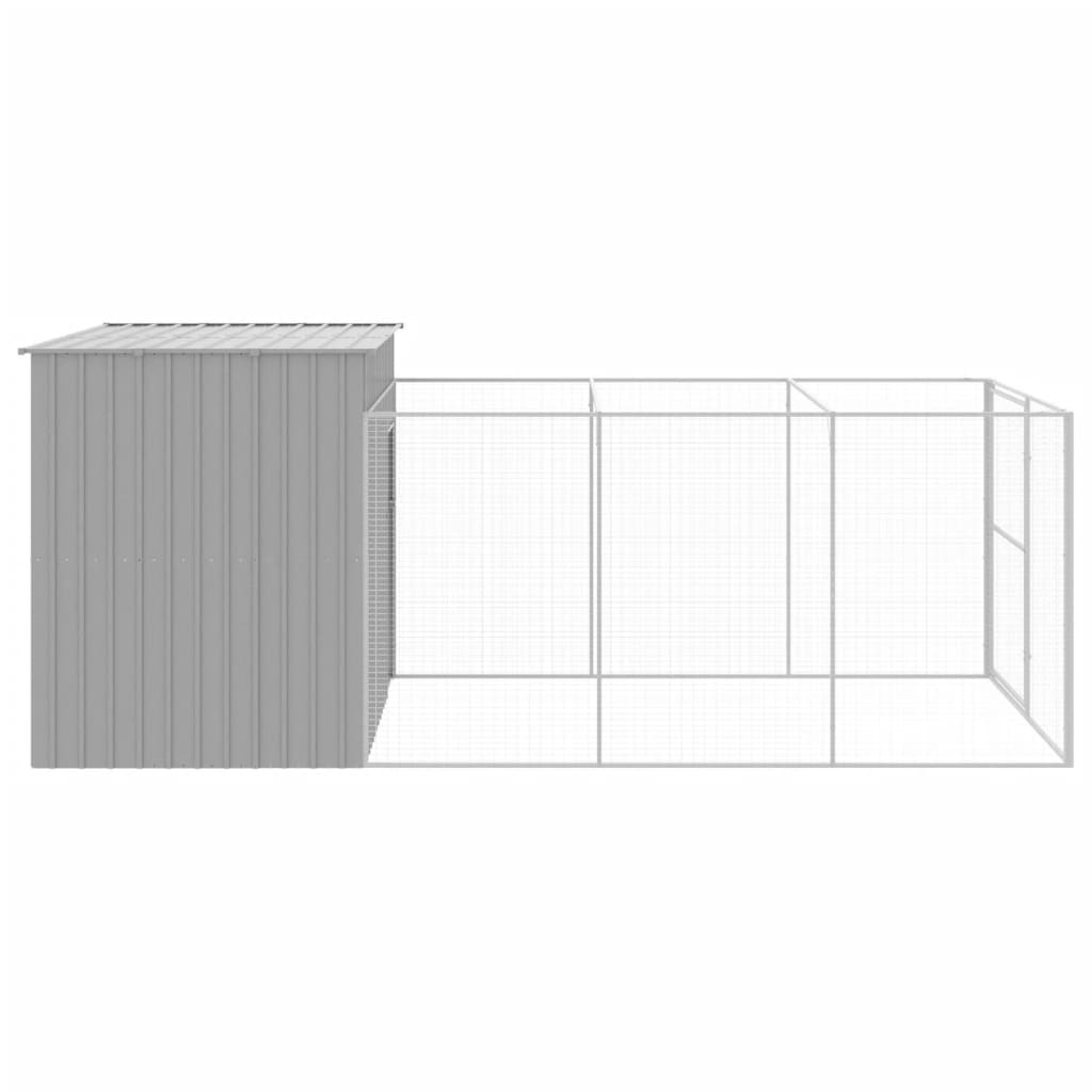 hundehus med løbegård 214x457x181 cm galvaniseret stål lysegrå