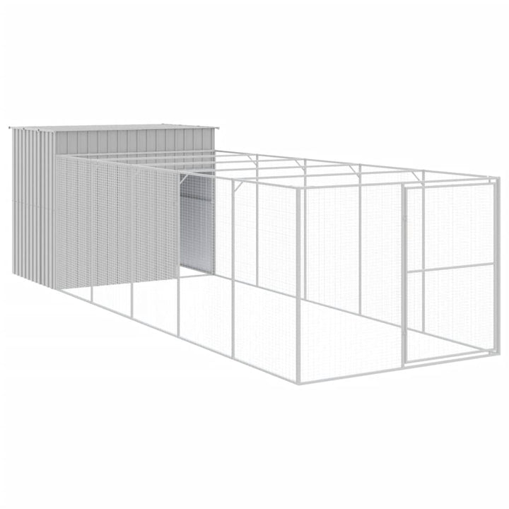 hundehus med løbegård 214x661x181 cm galvaniseret stål lysegrå