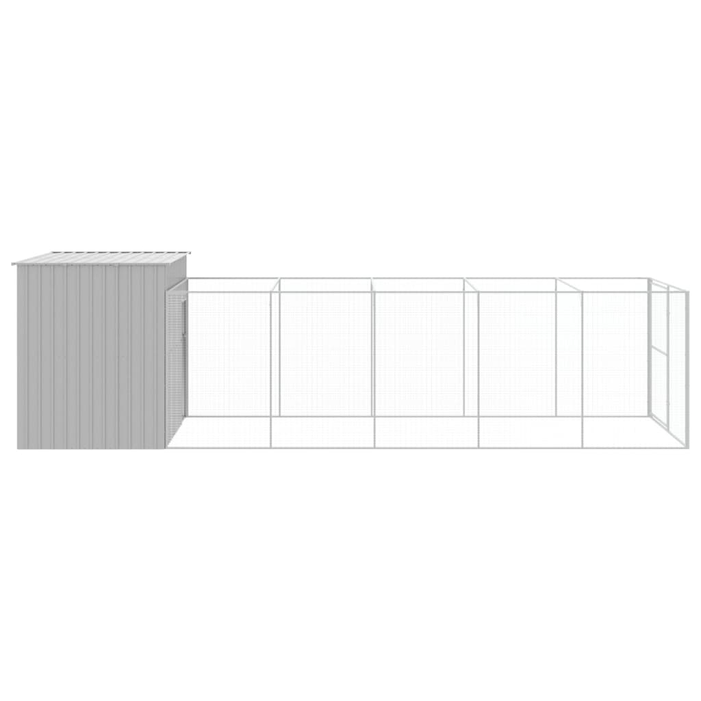 hundehus med løbegård 214x661x181 cm galvaniseret stål lysegrå