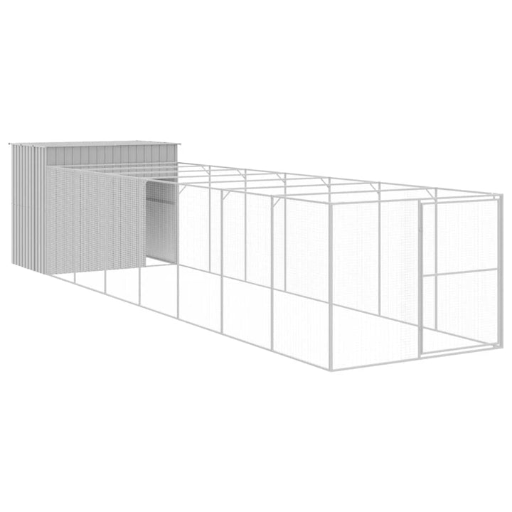 hundehus med løbegård 214x865x181 cm galvaniseret stål lysegrå