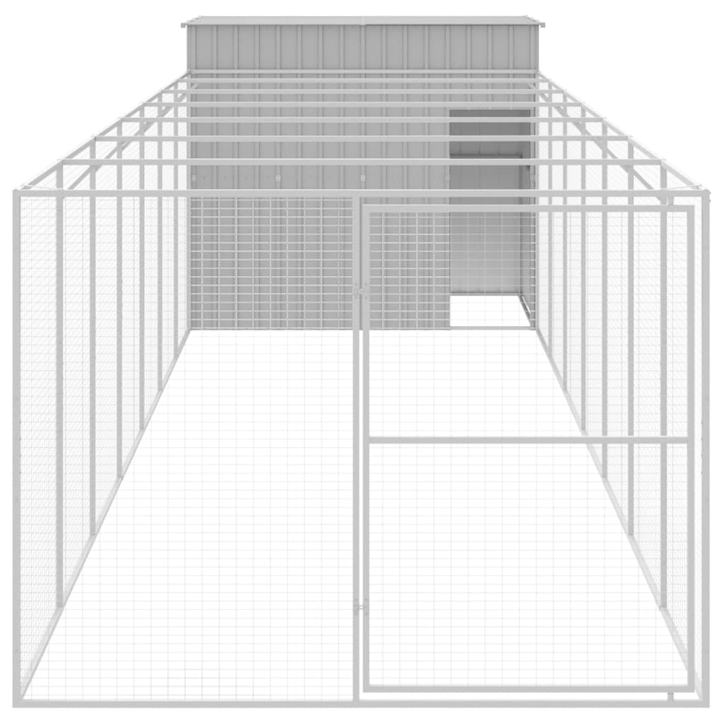 hundehus med løbegård 214x865x181 cm galvaniseret stål lysegrå