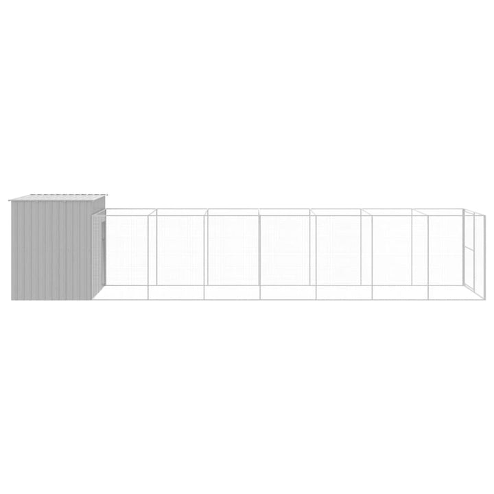 hundehus med løbegård 214x865x181 cm galvaniseret stål lysegrå