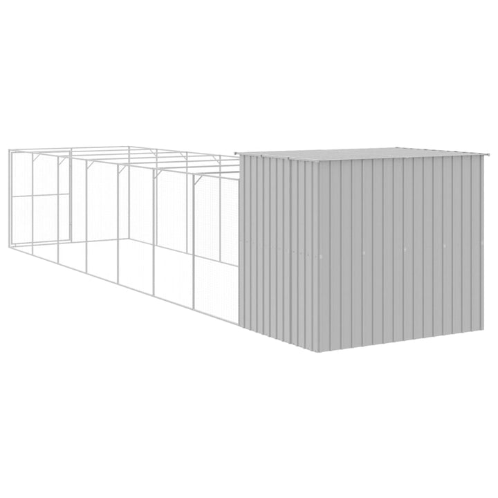 hundehus med løbegård 214x865x181 cm galvaniseret stål lysegrå