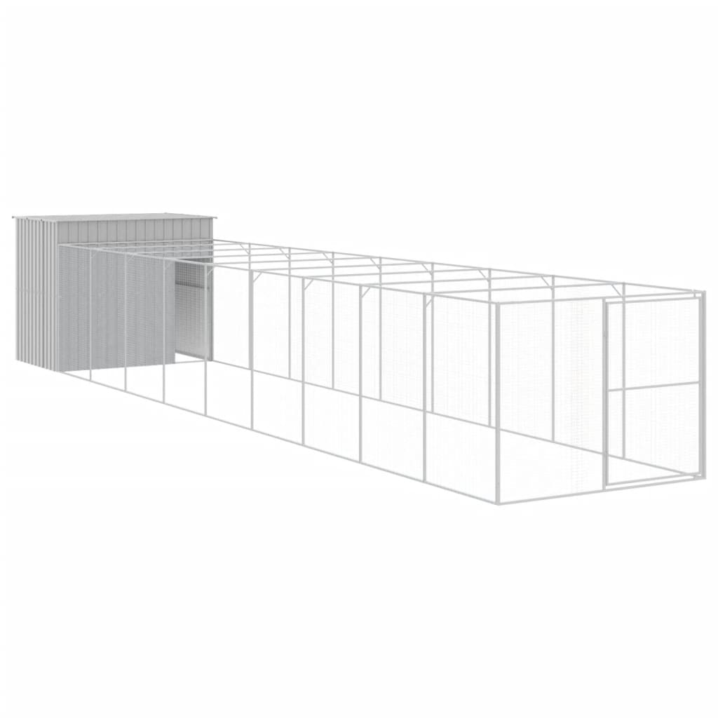 hundehus med løbegård 214x1069x181 cm galvaniseret stål lysegrå