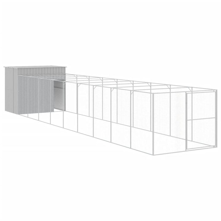hundehus med løbegård 214x1069x181 cm galvaniseret stål lysegrå