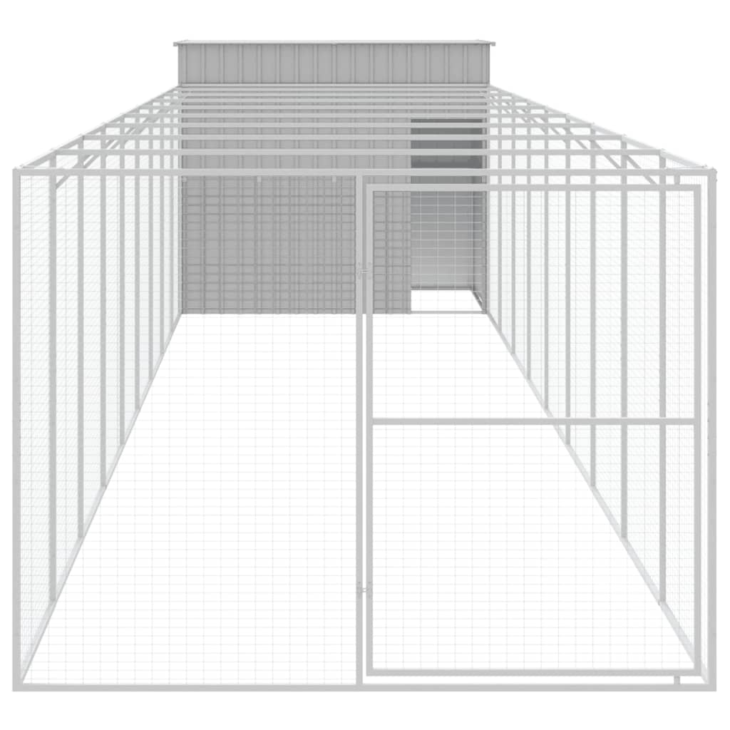 hundehus med løbegård 214x1069x181 cm galvaniseret stål lysegrå