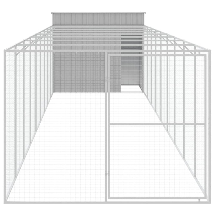 hundehus med løbegård 214x1069x181 cm galvaniseret stål lysegrå