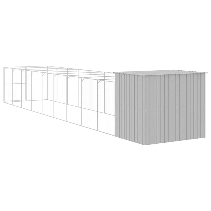 hundehus med løbegård 214x1069x181 cm galvaniseret stål lysegrå