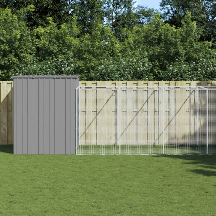 hundehus med løbegård 214x1069x181 cm galvaniseret stål lysegrå
