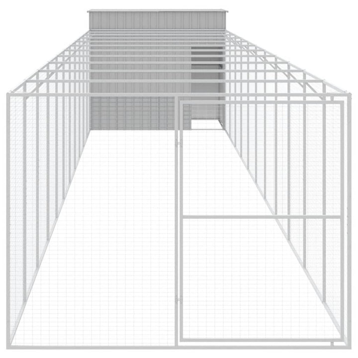 hundehus med løbegård 214x1273x181 cm galvaniseret stål lysegrå