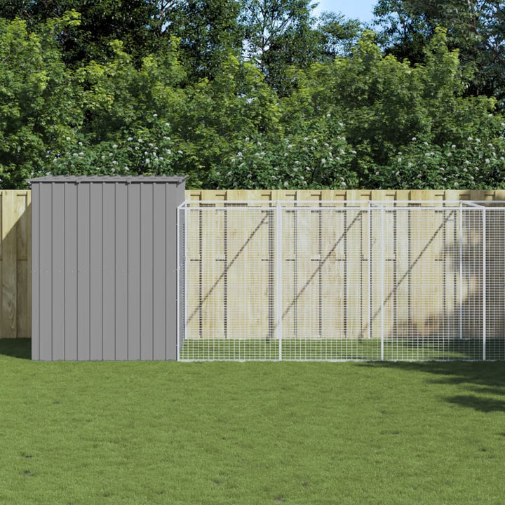 hundehus med løbegård 214x1273x181 cm galvaniseret stål lysegrå