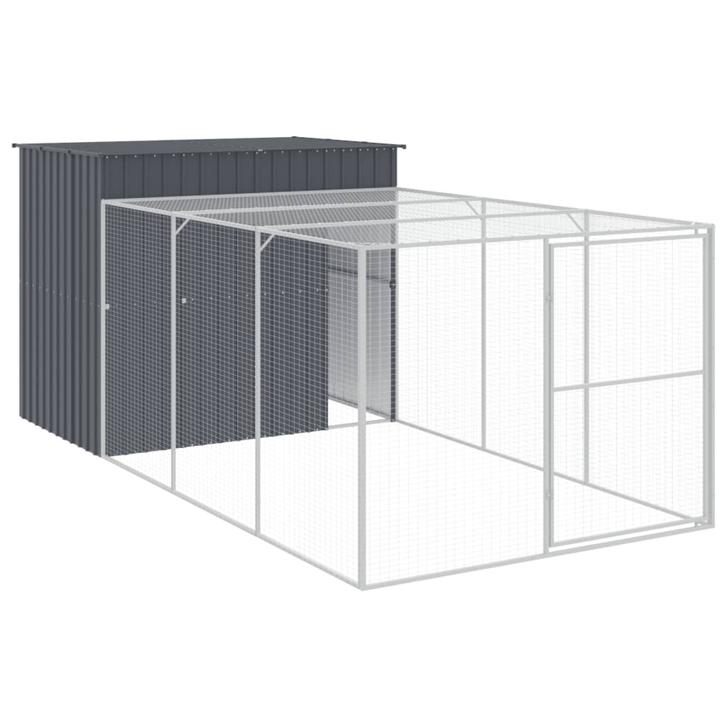 hundehus med løbegård 214x457x181 cm galvaniseret stål antracit