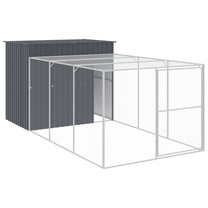 hundehus med løbegård 214x457x181 cm galvaniseret stål antracit