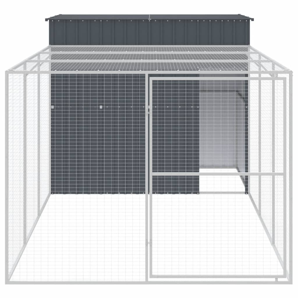 hundehus med løbegård 214x457x181 cm galvaniseret stål antracit