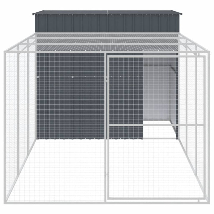 hundehus med løbegård 214x457x181 cm galvaniseret stål antracit