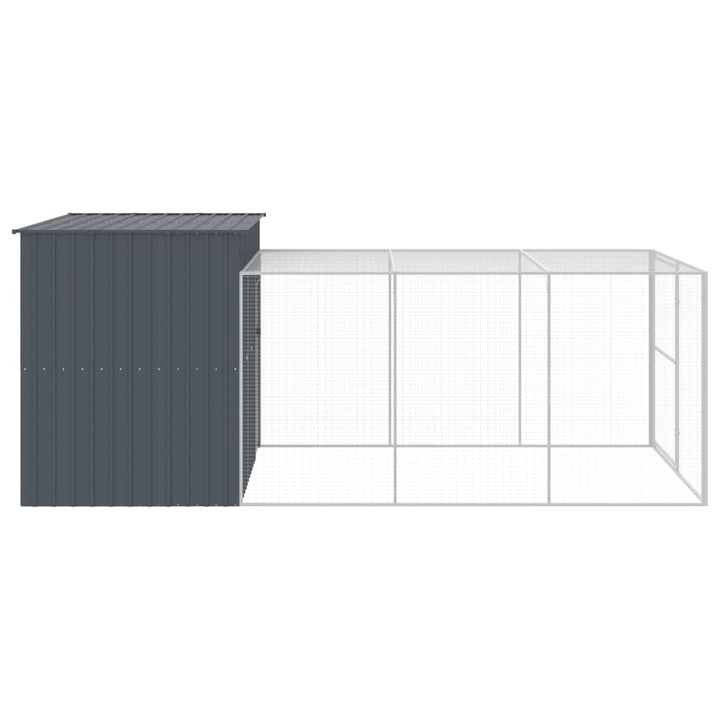 hundehus med løbegård 214x457x181 cm galvaniseret stål antracit