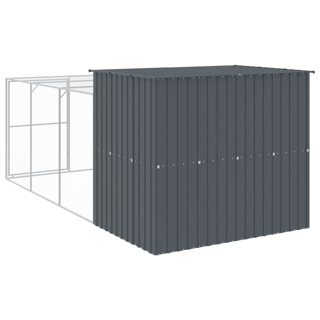 hundehus med løbegård 214x457x181 cm galvaniseret stål antracit
