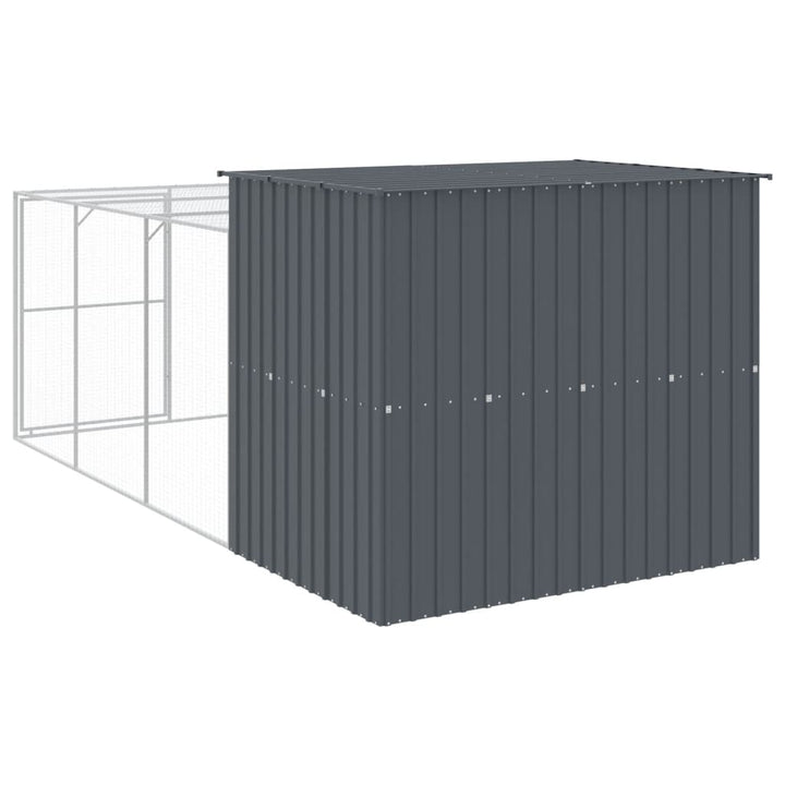 hundehus med løbegård 214x457x181 cm galvaniseret stål antracit