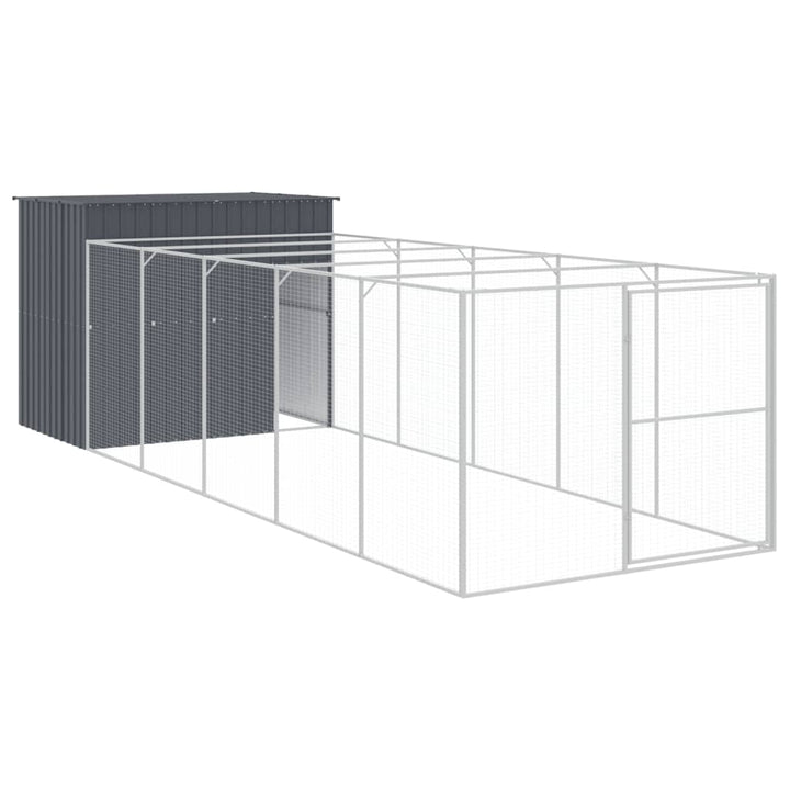 hundehus med løbegård 214x661x181 cm galvaniseret stål antracit