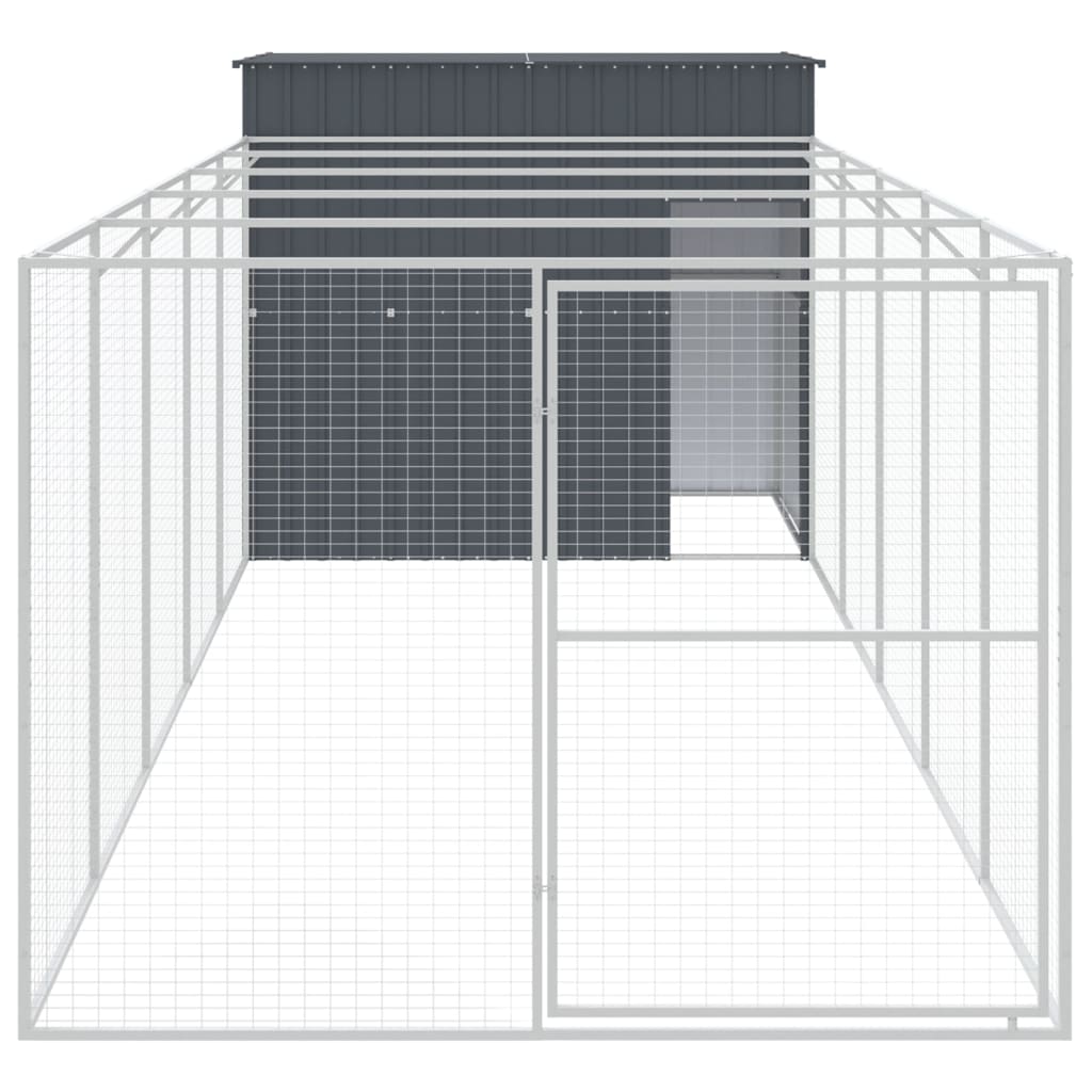 hundehus med løbegård 214x661x181 cm galvaniseret stål antracit