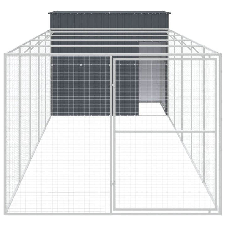 hundehus med løbegård 214x661x181 cm galvaniseret stål antracit