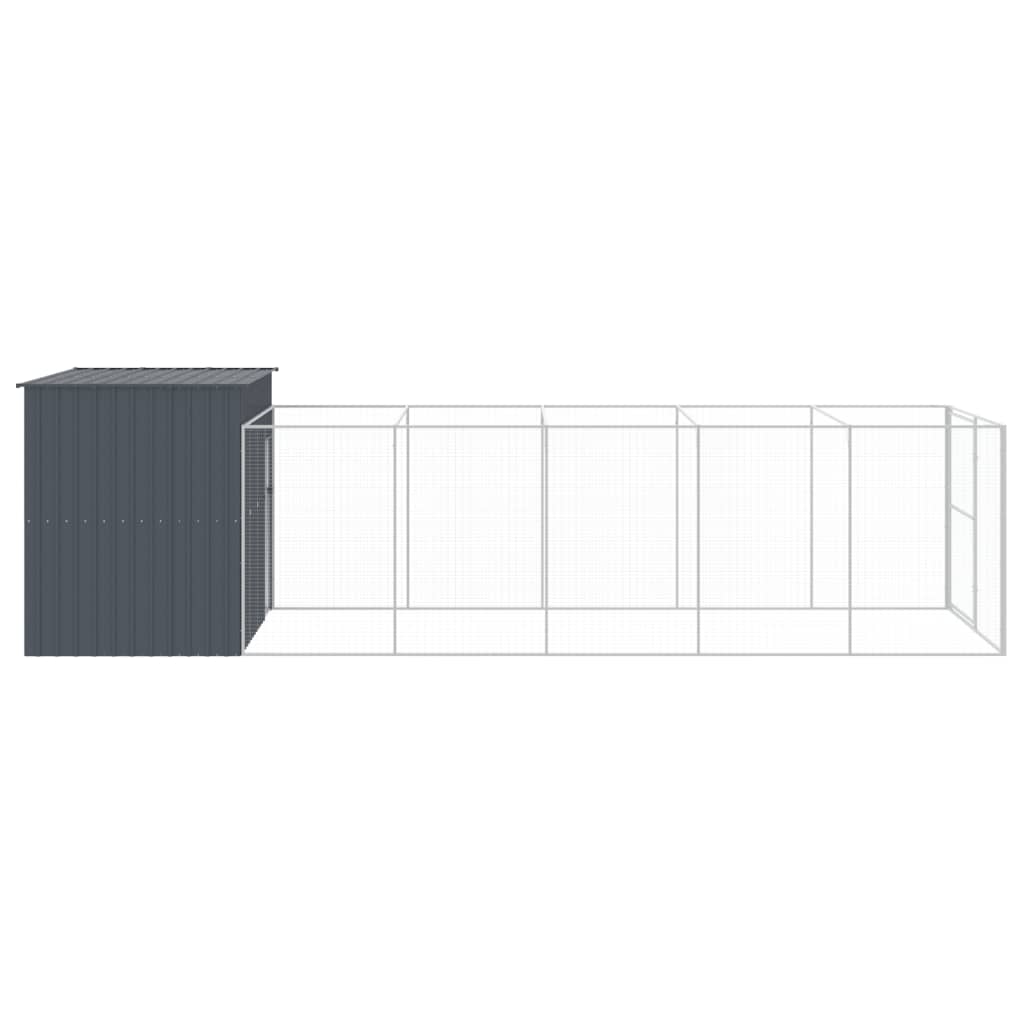 hundehus med løbegård 214x661x181 cm galvaniseret stål antracit
