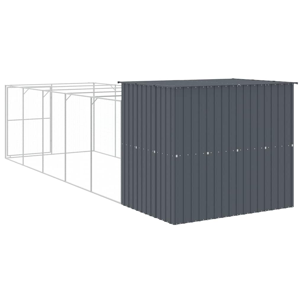 hundehus med løbegård 214x661x181 cm galvaniseret stål antracit