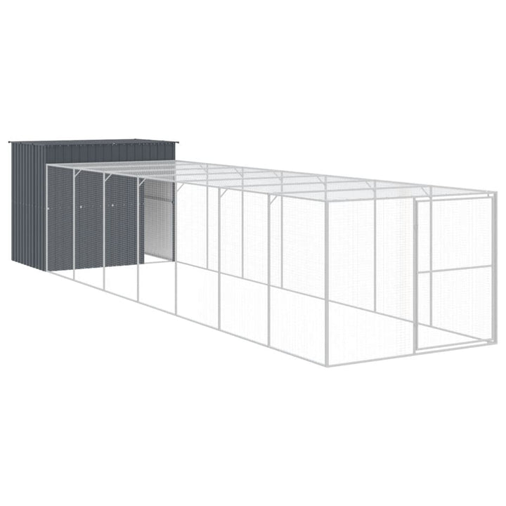 hundehus med løbegård 214x865x181 cm galvaniseret stål antracit