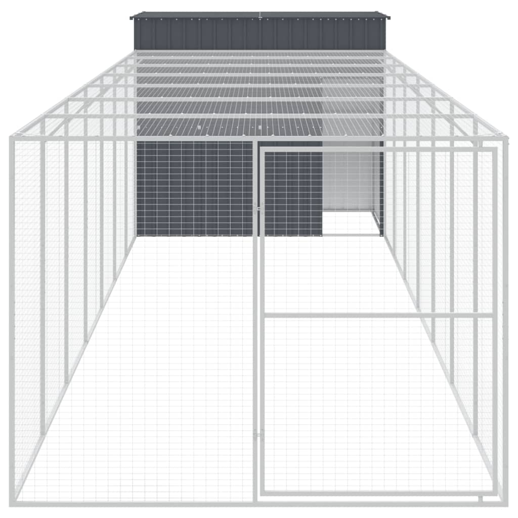 hundehus med løbegård 214x865x181 cm galvaniseret stål antracit