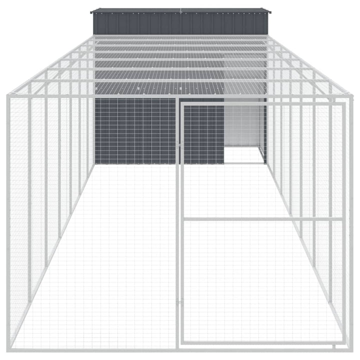 hundehus med løbegård 214x865x181 cm galvaniseret stål antracit