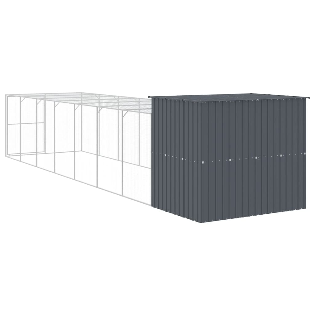 hundehus med løbegård 214x865x181 cm galvaniseret stål antracit