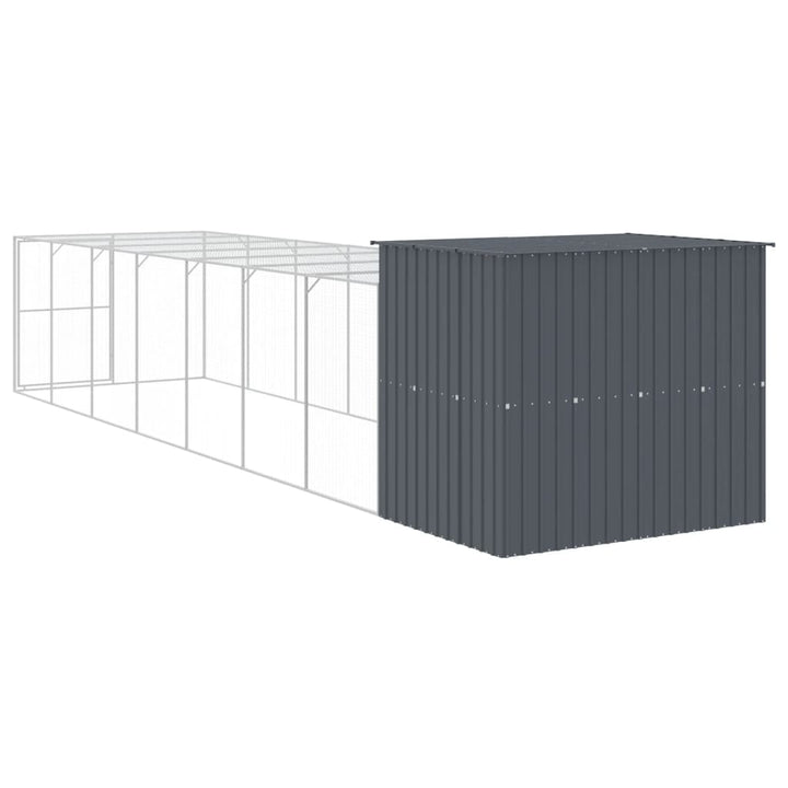 hundehus med løbegård 214x865x181 cm galvaniseret stål antracit