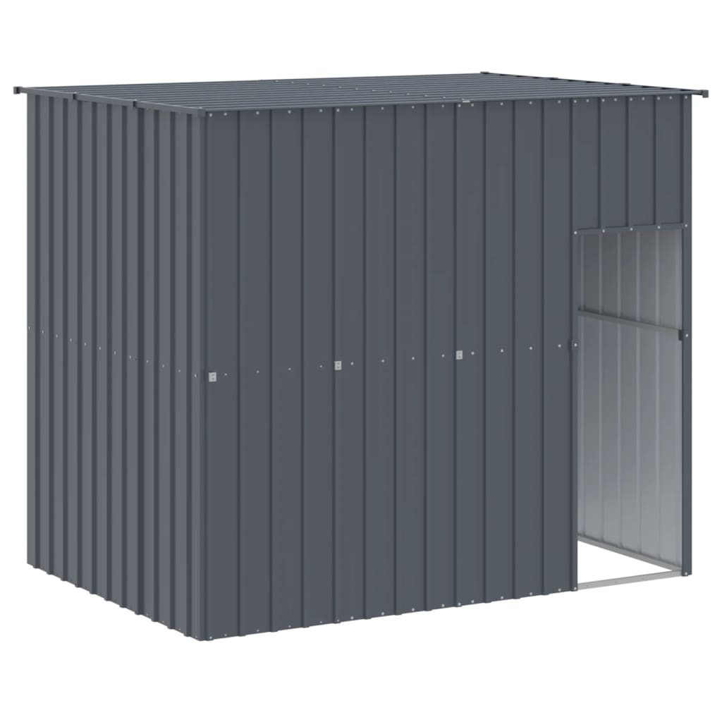 hundehus med løbegård 214x865x181 cm galvaniseret stål antracit