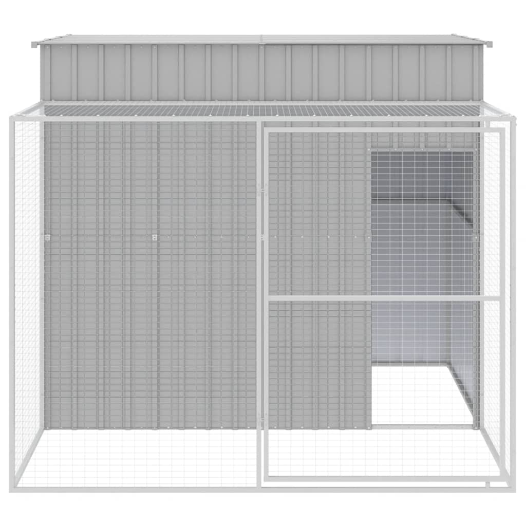 hundehus med løbegård 214x253x181 cm galvaniseret stål lysegrå