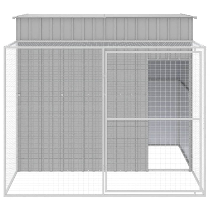 hundehus med løbegård 214x253x181 cm galvaniseret stål lysegrå