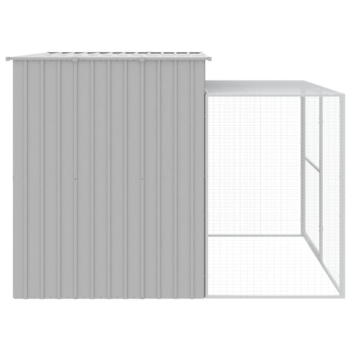 hundehus med løbegård 214x253x181 cm galvaniseret stål lysegrå