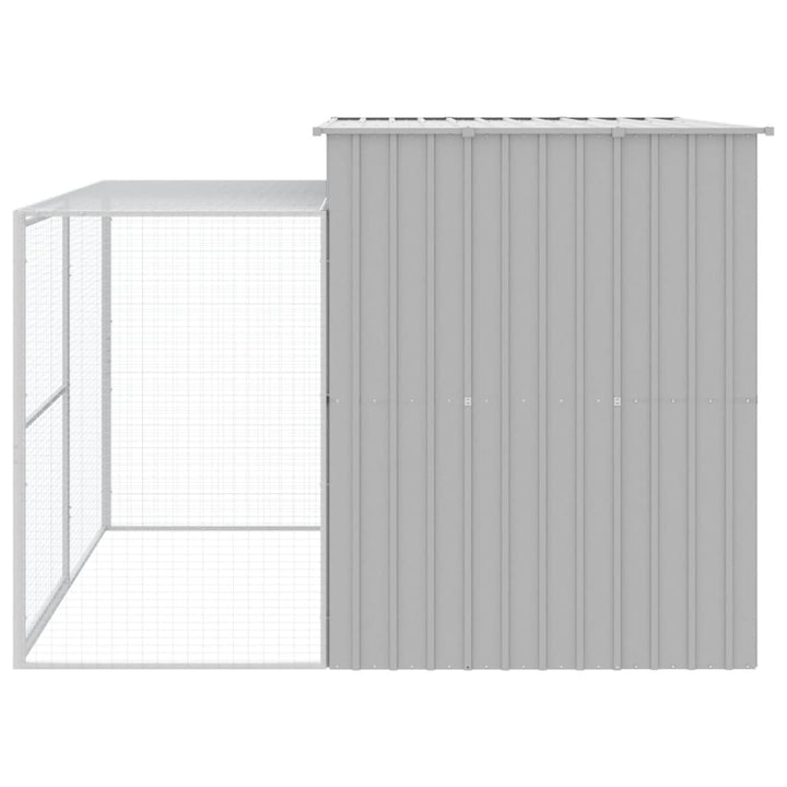 hundehus med løbegård 214x253x181 cm galvaniseret stål lysegrå