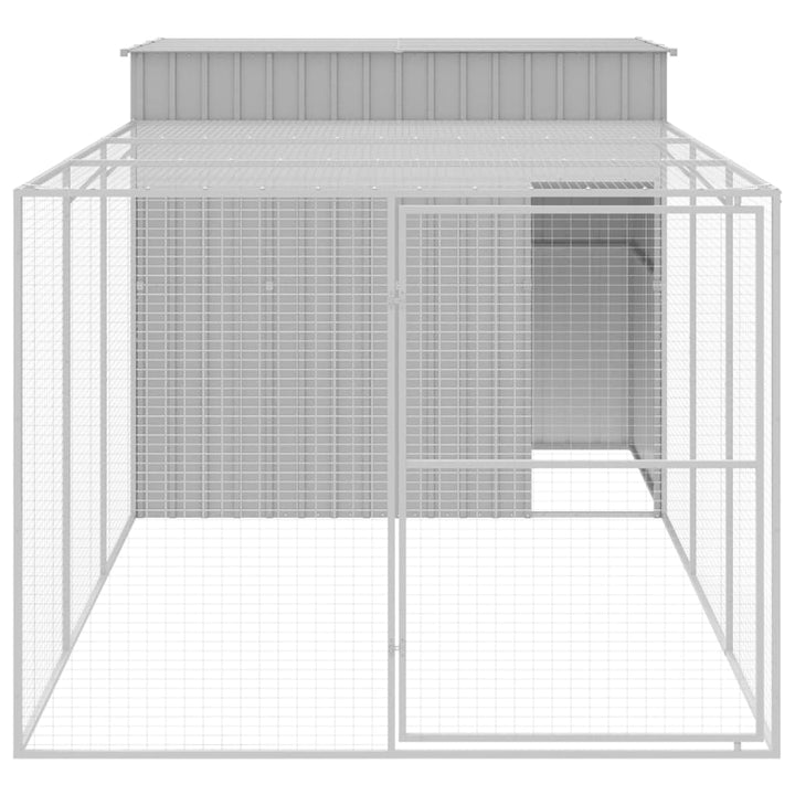hundehus med løbegård 214x457x181 cm galvaniseret stål lysegrå