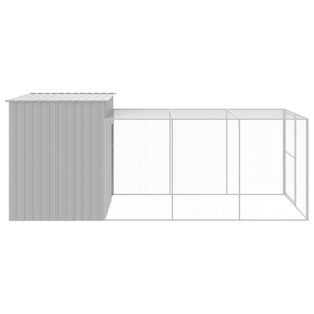 hundehus med løbegård 214x457x181 cm galvaniseret stål lysegrå