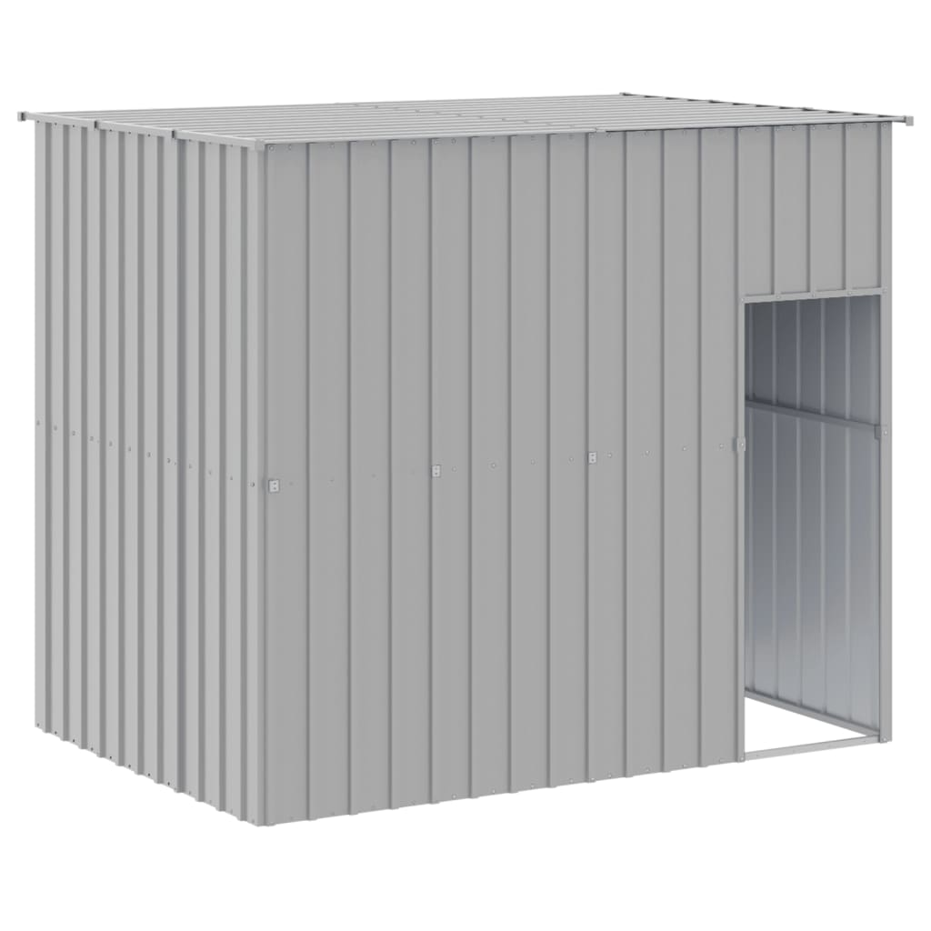 hundehus med løbegård 214x457x181 cm galvaniseret stål lysegrå