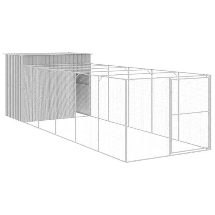 hundehus med løbegård 214x661x181 cm galvaniseret stål lysegrå