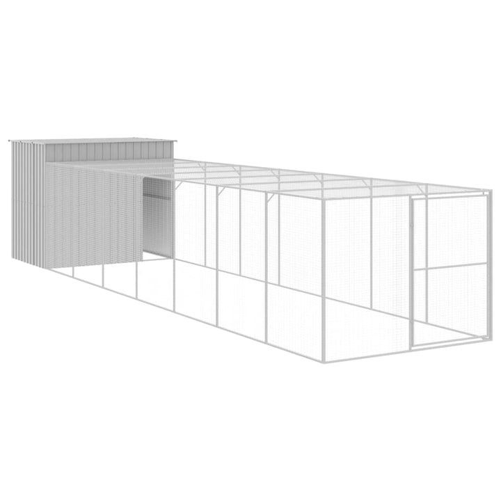 hundehus med løbegård 214x865x181 cm galvaniseret stål lysegrå